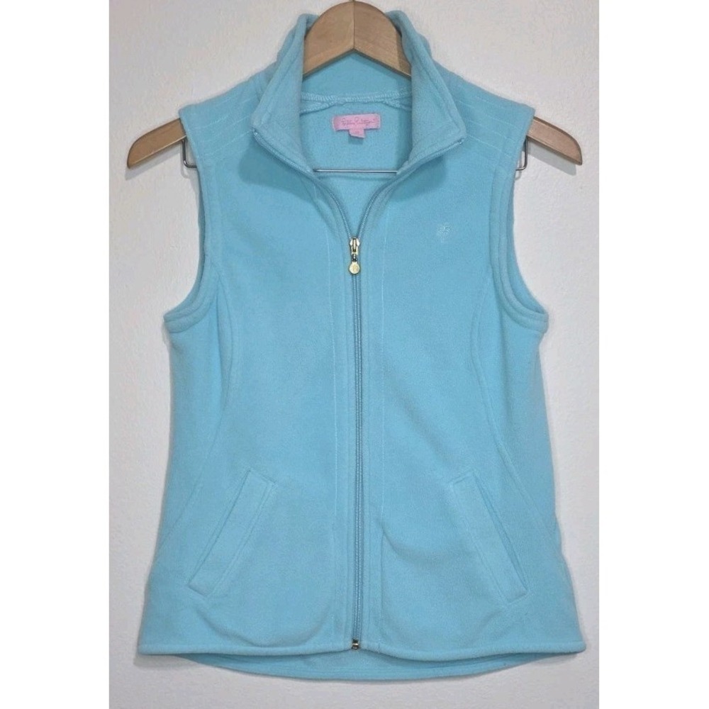 Lilly Pulitzer Fleece Vest Zip Up Teal Golf Tennis Outdoor Cozy Casual XS Pocket